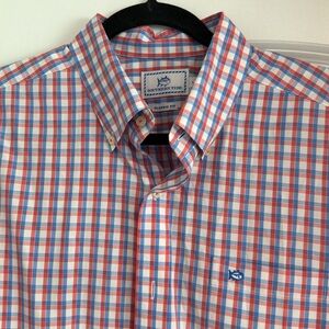 Southern Tide Red and Blue Plaid Button Down Shirt
